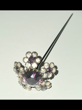 Crystal Floral HAT Pin with Purple Faceted Glass  Center Vintage Fashion